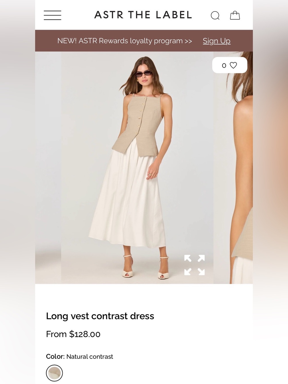 ASTR The Label Long Vest Contrast Dress in Beige/White, Size Large